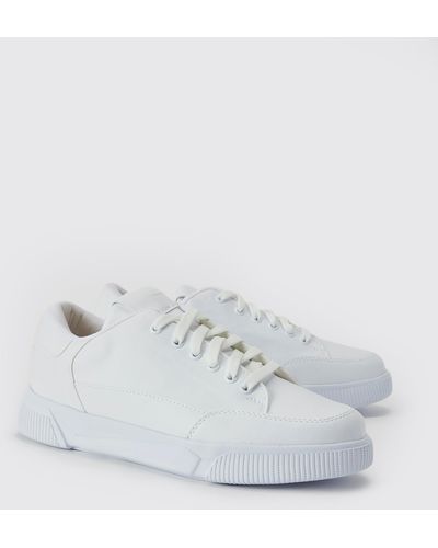 Boohoo Smart Faux Leather And Suede Sneaker - White