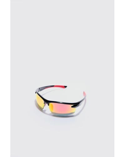 BoohooMAN Rimless Racer Sunglasses In Red - White