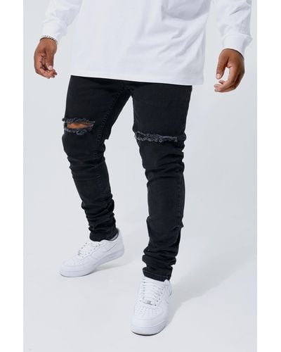 Boohoo Plus Skinny Stretch Stacked Ripped Knee Jeans - Black