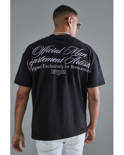 BoohooMAN Oversized Extend Neck Slogan Embroidered Heavyweight T-shirt - Black
