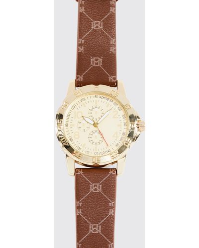 BoohooMAN Uhr mit Kunstleder-Armband - Weiß