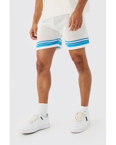 Boohoo Relaxed Fit Open Stitch Short Length Short - Blue