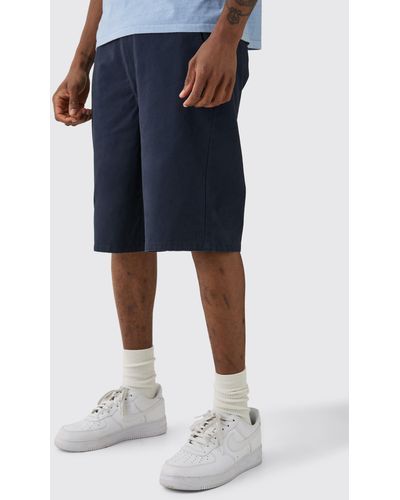 BoohooMAN Tall Fixed Waist Navy Relaxed Fit Shorts - Blue