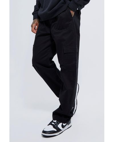 Boohoo Elasticated Waist Relaxed Fit Cargo Trouser - Black