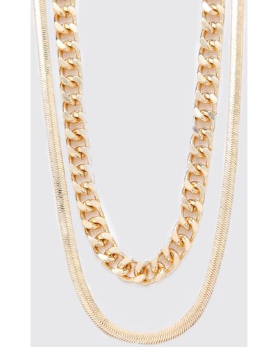 BoohooMAN Double Layer Smooth Chain Necklace - Metallic