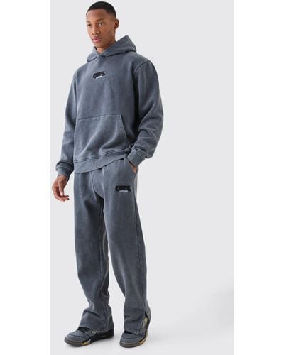 BoohooMAN Man Washed Hooded Tracksuit - Blue