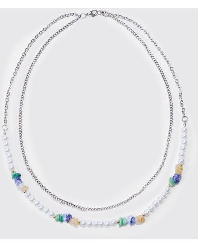 BoohooMAN Multi Layer Beaded Necklace - White