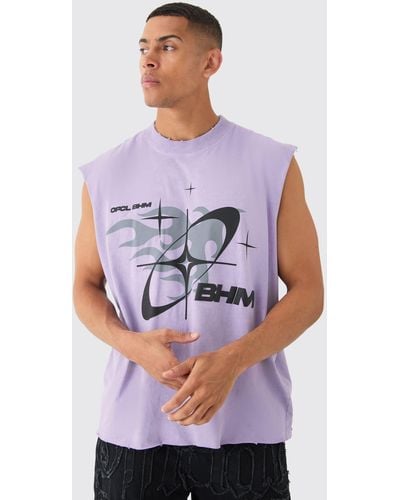 BoohooMAN Oversized Extended Neck Boxy Drop Shoulder Washed Bhm Tank - Grey