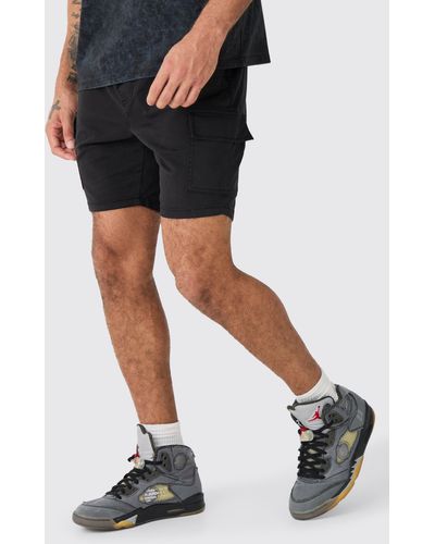 BoohooMAN Skinny Fit Cargo Shorts - Black