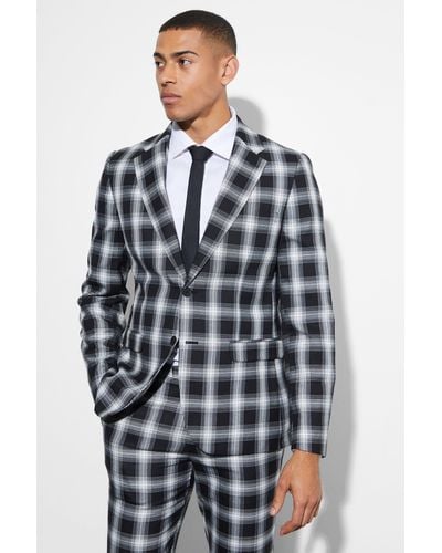 BoohooMAN Slim Fit Single Breasted Check Suit Jacket - Black