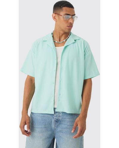 BoohooMAN Short Sleeve Ribbed Boxy Shirt - Green