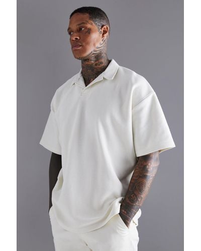 BoohooMAN Oversize Twill Jersey-Poloshirt - Grau