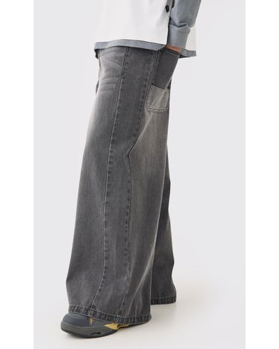 BoohooMAN Extreme Wide Fit Jeans In Washed Black - Gray