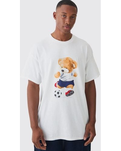 BoohooMAN Oversized Teddy Bear Football T-shirt - Weiß