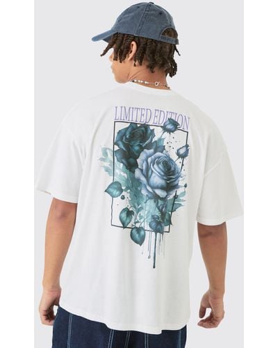 BoohooMAN Oversized Limited Edition Floral T-shirt - White
