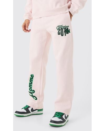 BoohooMAN Relaxed Varsity Applique Jogger - Pink