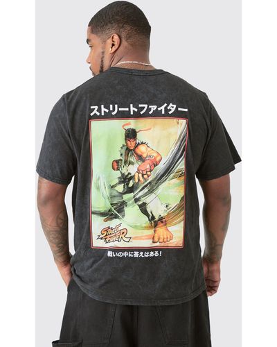BoohooMAN Plus Street Fighter Anime T-shirt In Black - Grau