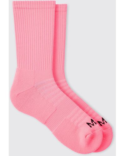 BoohooMAN Man Active Neon Running Crew Socks - Pink