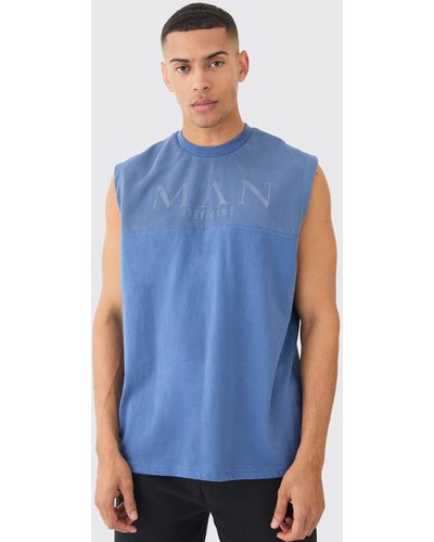 BoohooMAN Oversized Man Official Mesh Layer vest - Blau