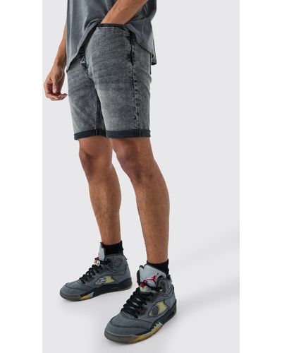 Boohoo Skinny Stretch Denim Shorts In Charcoal - Gray