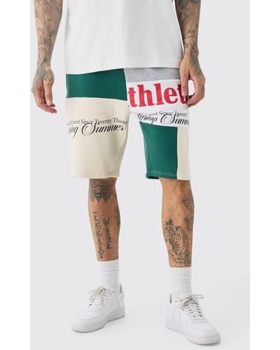 BoohooMAN Tall Loose Fit Graphic Patchwork Jersey Short In Ecru - Natural