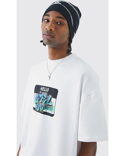 BoohooMAN Kastiges Official Man T-Shirt mit Y2K Print - Weiß