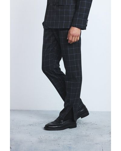 BoohooMAN Window Flannel Straight Fit Trousers - Blue