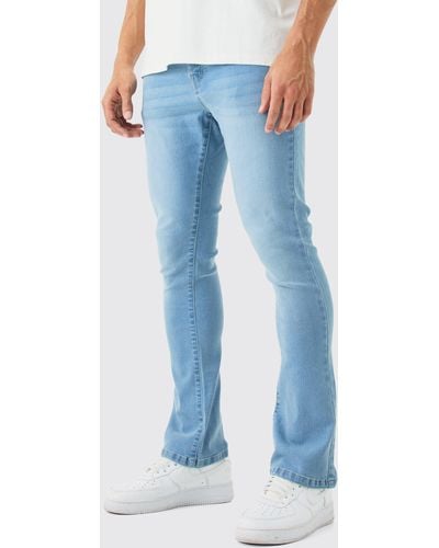 BoohooMAN Skinny Stretch Flare Jean In Light Blue
