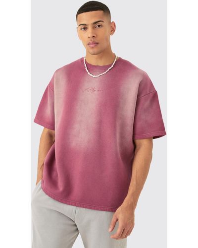 BoohooMAN Man Oversized Half Sleeve Sun Bleach Sweatshirt - Pink