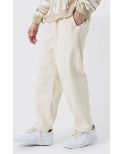 BoohooMAN Elastic Waist Skate Cord Trouser In Sand - White