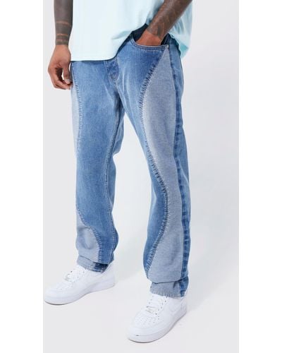 Boohoo Straight Rigid Spliced Jeans - Blue