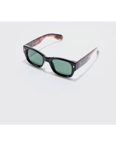 BoohooMAN Chunky Sunglasses With Tortoise Shell Detail In Black - White