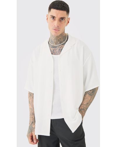BoohooMAN Tall Short Sleeve Oversized Linen Shirt In White - Weiß