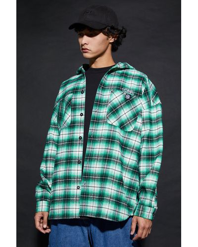 Boohoo Skate Ofcl Oversized Hooded Flannel Overshirt - Green