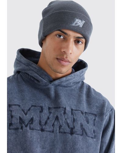 BoohooMAN Bm Embroidery Beanie - Blue