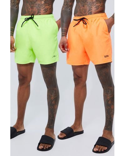 BoohooMAN Man Signature Mid 2 Pack Swim Shorts - Yellow