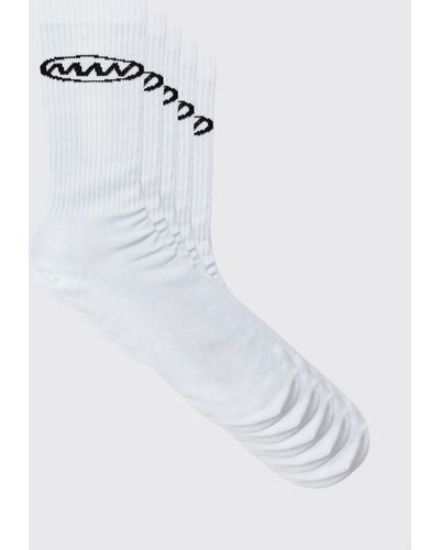 BoohooMAN 5 Pack Logo Sports Socks - White