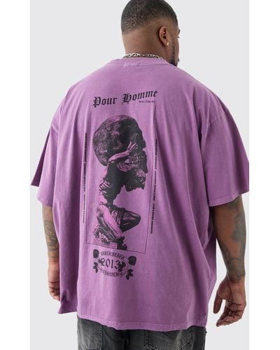 BoohooMAN Plus Oversized Extended Neck Skull Overdye Graphic T-shirt - Purple