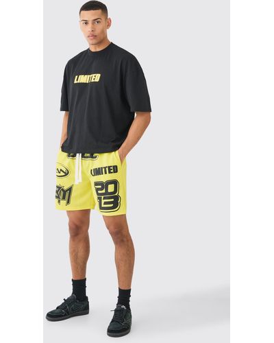 Boohoo Oversized Boxy Limited T-shirt & Mesh Basketball Shorts Set - Black