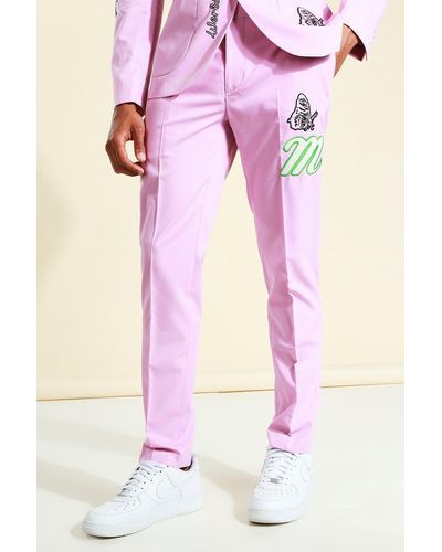 BoohooMAN Skinny Varsity Suit Pants - Pink