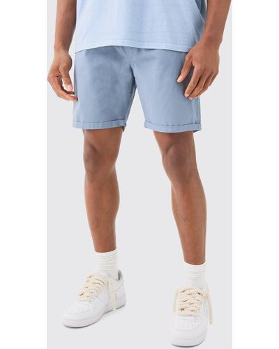 BoohooMAN Slim Fit Elastic Waist Bermuda Shorts - Blue