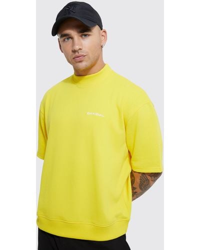 BoohooMAN Oversized Heavyweight Loopback Short Sleeve Sweatshirt - Yellow