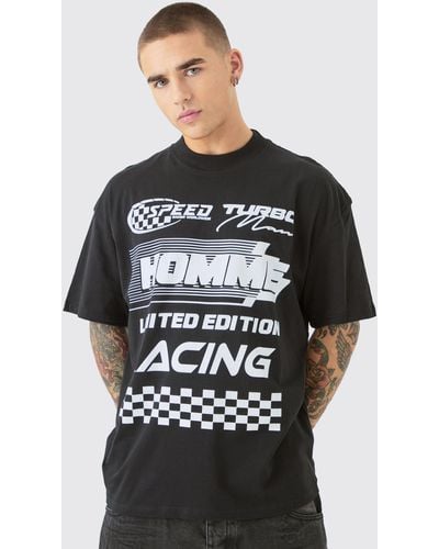 BoohooMAN Oversized Extended Neck Homme Moto T-shirt - Schwarz