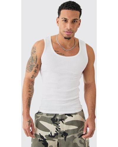BoohooMAN Muscle Fit Ribbed Vest - White