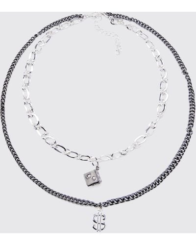 BoohooMAN Multi Layer Pendant Detail Necklace - White