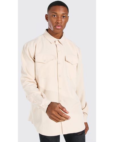 BoohooMAN Technical Stretch Smart Utility Overshirt - Natural