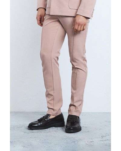 BoohooMAN Textured Adjustable Waist Skinny Suit Trousers - Pink