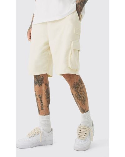 BoohooMAN Tall Jersey Relaxed Cargo Short In Ecru - Natural
