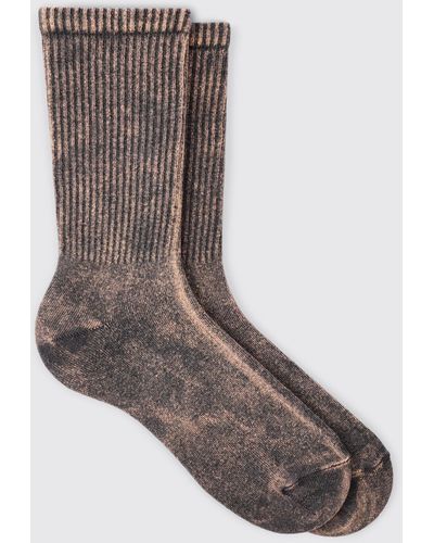 BoohooMAN Acid Wash Plain Ribbed Sports Socks In Brown - Braun