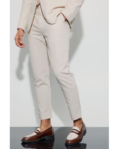 BoohooMAN Mix & Match Linen Blend Tailored Tapered Trousers - White